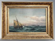 Danish School : Sailing boat in rough sea, oil on canvas, 67 cm x 43 cm.