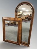 A 19th century continental walnut domed mirror,