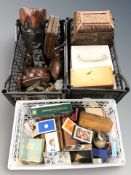 A boxwood chess set, playing cards, modern jewellery boxes, carved wooden figures, etc.