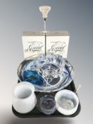 A group of continental glassware including Kosta Boda fruit bowl, French wine glasses,