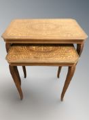 Two Italian style marquetry inlaid nesting tables,