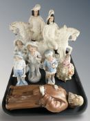 A pair of 19th century Staffordshire figures of horseback, several further continental figures,