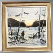 Birekt : Figure hunting in snow, oil on canvas, 74 cm x 74 cm.