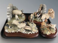 A Border Fine Arts group of a shepherd, collie and sheep, by Ray Ayres, No.