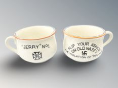 Two novelty Fieldings propaganda pots depicting caricatures of Hitler,