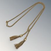 A 9ct gold necklace with tassles, length 43cm. CONDITION REPORT: 11.
