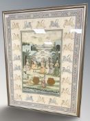 Indian School : Figures dancing by a palace, watercolour on silk, 80 cm x 106 cm.