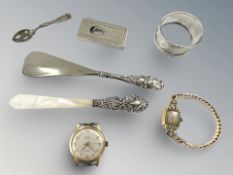 A gent's gold-plated watch face signed Flora Waterproof, a lady's Oris wristwatch,