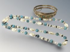A turquoise pearl and crystal necklace,