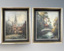 B Svenson : A bridge by a stream, oil on board, 27 cm x 34 cm,