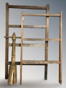 Two early 20th century pine folding towel rails,