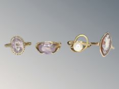 A group of yellow gold rings set with cameo and gemstones (4) CONDITION REPORT: Two