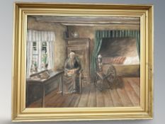 Johannes Hansen : Figure by a spinning wheel, oil on canvas, 49 cm x 39 cm.