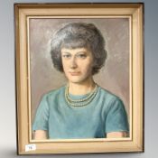 Danish School : Portrait of a lady wearing a pearl necklace, oil on board, 37 cm x 45 cm.