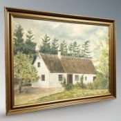 Niels Hansen : A cottage by woodland, watercolour, 50 cm x 37 cm.