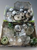 Assorted drinking glasses, decanters, EPNS tea service,