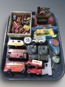 A group of tin plate buses, Mamod engine, other scale models, tanks, etc.