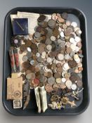 A group of British pre-decimal and other coins, silver mounted cigar cutter, Scottish brooch,