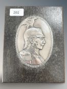 An antique silver plaque depicting Kaiser Wilhelm II, 16.5 cm x 21.5 cm.