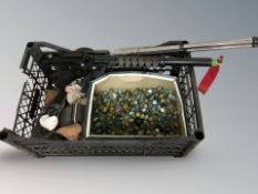 A quantity of glass marbles, replica cowboy repeater rifle and revolver in holster, etc.