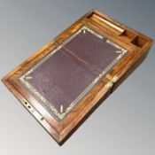 A Victorian mahogany writing box with brass mounts,
