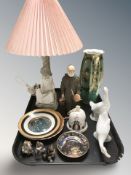 A group of Nao figures, Mailing lustre dish, miniature Chinese figures, Noritake porcelain vase,