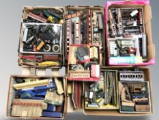 A large quantity of model railway buildings, track, locomotives and passenger cars, etc.