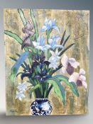 Stephen Kaye : Still life with flowers in a vase, oil on canvas, 102 cm x 127 cm.