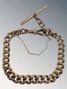 A 9ct yellow gold graduated pocket watch chain with T-bar and safety chain,
