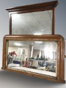 A Victorian inlaid walnut mirror, width 73 cm, plus a further mirror.