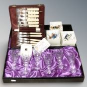 A boxed set of six Edinburgh International crystal wine glasses, height 13.