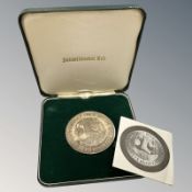 A United States of America July 1969 Moon Landing Britannia silver medallion, cased.