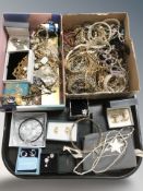 A collection of costume jewellery including bangles, various bead necklaces, dress rings, cufflinks,