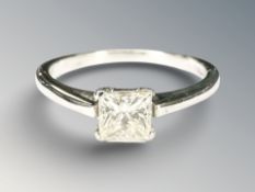 An 18ct white gold princess-cut diamond solitaire ring, approximately 0.