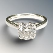 A platinum diamond solitaire ring, 1.01 carat, Colour D, Clarity Vs2, size J/K, 4.