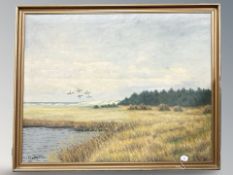 Danish School : Boats by a marshland, oil on canvas, 114 cm x 90 cm.