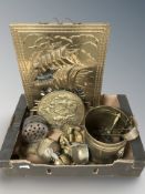 A group of brass items : planter, embossed fire screen,