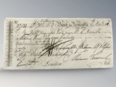 A Bank of Newcastle Upon Tyne payment order for the sum of £200, dated 19th November 1808,