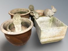 Ceramic garden planters and concrete ornaments,