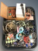 A collection of costume jewellery, bead necklaces, pendants, a Skagen wristwatch,