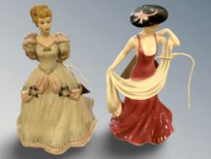 Two Coalport china figures : Beau Monde Deborah and Poppy, heights 13 cm and 14 cm.