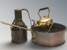 A large copper steel handled pan, length 60 cm,