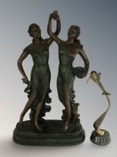 A composition figure group of two ladies, height 59 cm,
