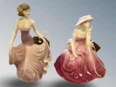 Two Coalport china figures : In Love and Selina, heights 11 cm and 13 cm.