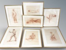 A group of gilt framed pastel nude studies,
