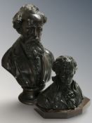 Two plaster busts of gentlemen, tallest 41 cm.