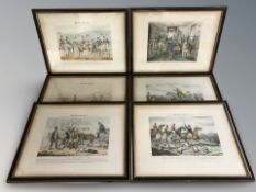 A group of antiquarian hand coloured sporting prints in hogarth frames.
