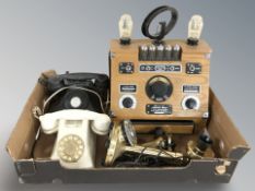 A vintage style wireless radio, together with a bakelite telephone, plus another,