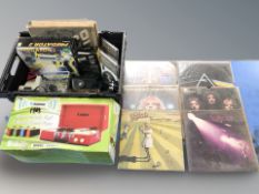 A boxed retro style record player, small quantity of LP records including Queen,
