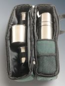 A Harrods flask set in travel case.